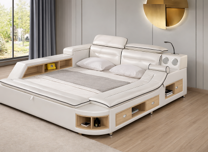 Luxury bed leather beds 180x200 multifunction bedroom lounger